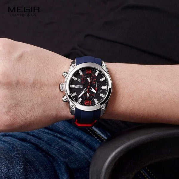 Planet Gates M2063Black-1 Men's Chronograph Analog Quartz Watch with Date, Luminous Hands, Waterproof Silicone Rubber Strap Wristswatch for Man