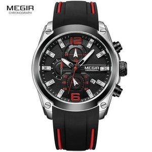 Planet Gates M2063Black-7 Men's Chronograph Analog Quartz Watch with Date, Luminous Hands, Waterproof Silicone Rubber Strap Wristswatch for Man