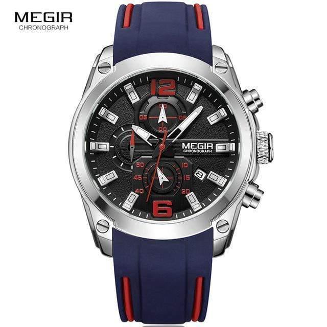 Planet Gates M2063Black-1 Men's Chronograph Analog Quartz Watch with Date, Luminous Hands, Waterproof Silicone Rubber Strap Wristswatch for Man