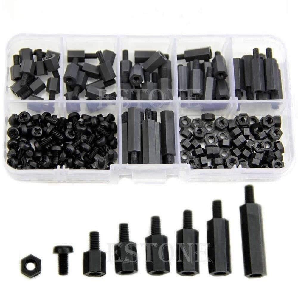 M3 Nylon Black Hex M-F Spacers/ Screws/ Nuts Assorted Kit, Standoff