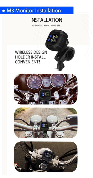 Planet Gates M3 Wireless Motorcycle TPMS Tire Pressure Monitoring System TPMS Motorcycle Tire Pressure Sensor Universal 2 External Sensors