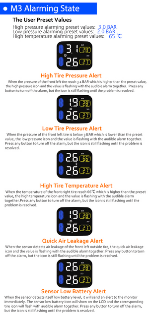 Planet Gates M3 Wireless Motorcycle TPMS Tire Pressure Monitoring System TPMS Motorcycle Tire Pressure Sensor Universal 2 External Sensors