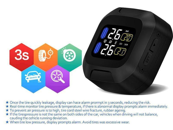 Planet Gates M3 Wireless Motorcycle TPMS Tire Pressure Monitoring System TPMS Motorcycle Tire Pressure Sensor Universal 2 External Sensors