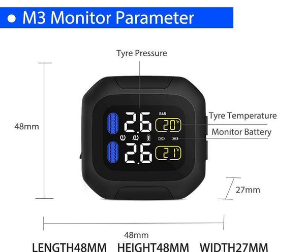 Planet Gates M3 Wireless Motorcycle TPMS Tire Pressure Monitoring System TPMS Motorcycle Tire Pressure Sensor Universal 2 External Sensors