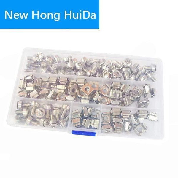 M5 M6 Cage Nuts Bolts Washers Metric Square Hole Hardware Server Rack Screw Mount Clip Nuts Assortment Kit Set 100pcs