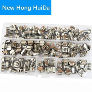 M5 M6 Cage Nuts Bolts Washers Metric Square Hole Hardware Server Rack Screw Mount Clip Nuts Assortment Kit Set 100pcs