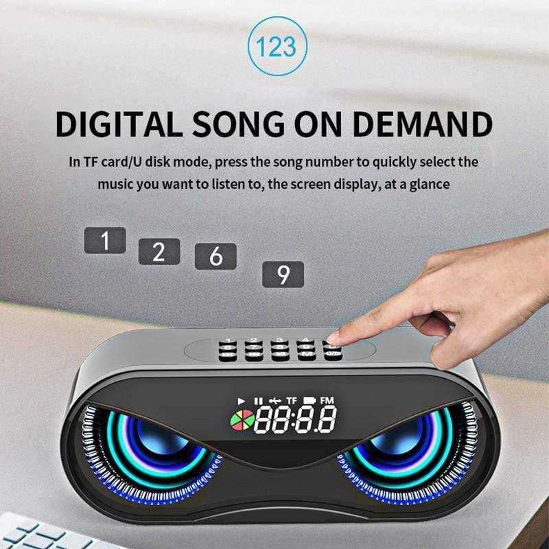 Planet Gates M6 Cool Owl Design Bluetooth Speaker LED Flash Wireless Loudspeaker FM Radio Alarm Clock TF Card Support Select Songs By Number (Black)