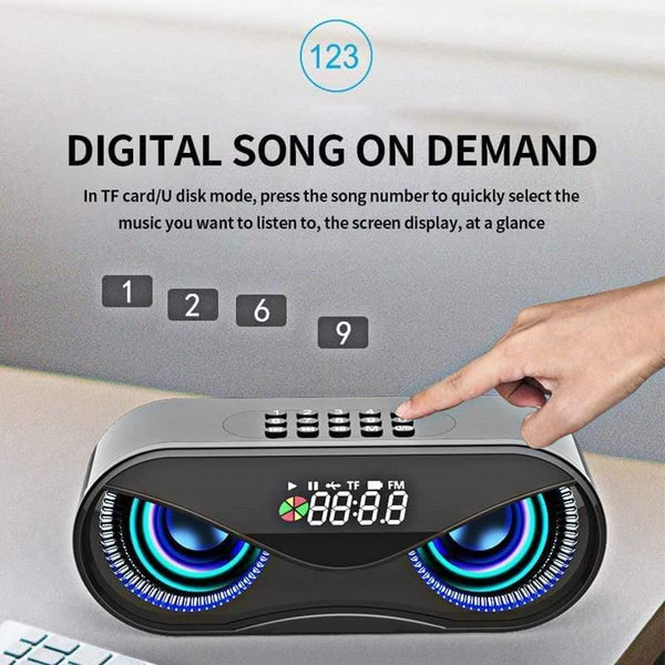 Planet Gates M6 Cool Owl Design Bluetooth Speaker LED Flash Wireless Loudspeaker FM Radio Alarm Clock TF Card Support Select Songs By Number (Black)