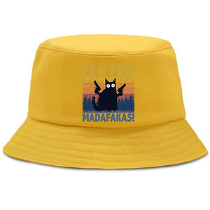 Planet Gates Madafakas Black Cat Bucket Caps Women Street Beach Sun Hat Hip Hop Casual Fisherman Hats Men Outdoor Summer Panama Cap