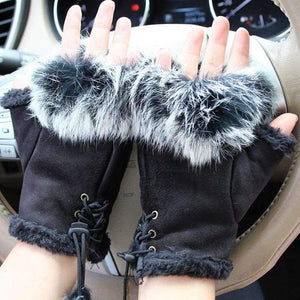 Planet Gates Magic Fashion Winter Gloves Women Skull silvery Sequins Rabbit Fur Gloves winter Gloves Suede half finger Mittens Female