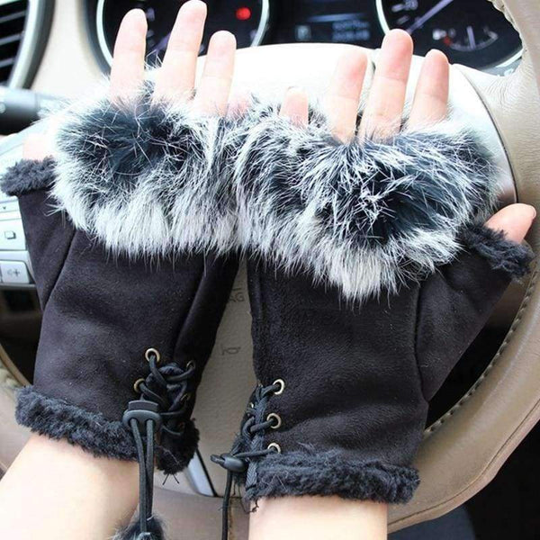 Planet Gates Magic Fashion Winter Gloves Women Skull silvery Sequins Rabbit Fur Gloves winter Gloves Suede half finger Mittens Female