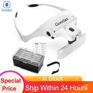 Planet Gates Magnifying Glasses LED Light Lamp Head Loupe Jeweler Headband Magnifier Eye Glasses Optical Glass Tool Repair Reading Magnifier