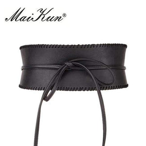 Planet Gates Maikun Wide Belts for Women Obi Style Fashion Self Tie Bowknot Female Strap PU Leather Women Belt