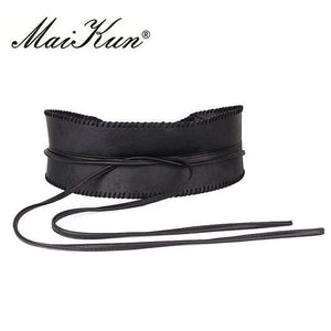 Planet Gates Maikun Wide Belts for Women Obi Style Fashion Self Tie Bowknot Female Strap PU Leather Women Belt