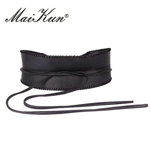 Planet Gates Maikun Wide Belts for Women Obi Style Fashion Self Tie Bowknot Female Strap PU Leather Women Belt
