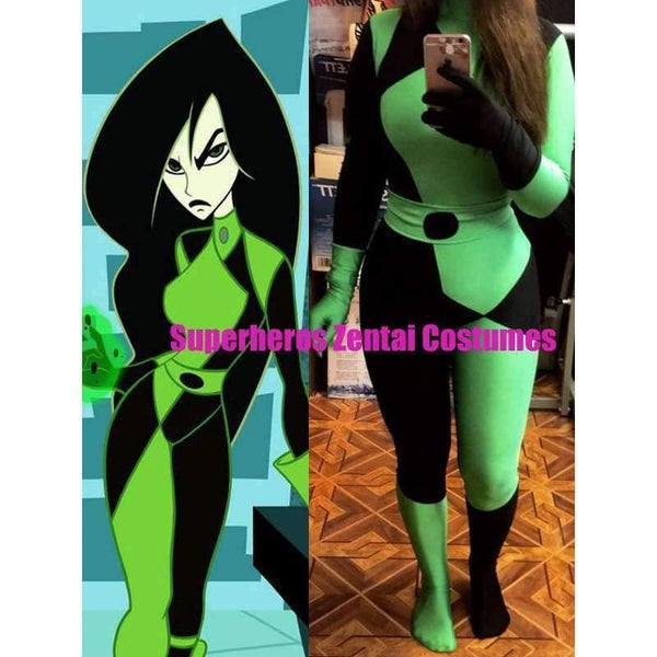 Planet Gates Male Size / XS / Shego Super Villain Kim Possible Shego Costume Female Halloween Costume Lycra Spandex Zentai Suit Shego Cosplay Costumes Custom Made