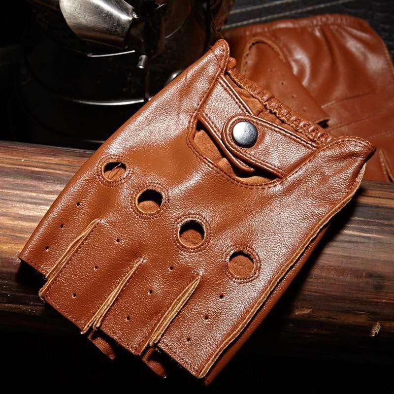 Planet Gates Man's Half Finger Gloves Breathable Non-Slip Fitness Leather Fingerless Gloves Black Camel Driving Gloves Male NAN7