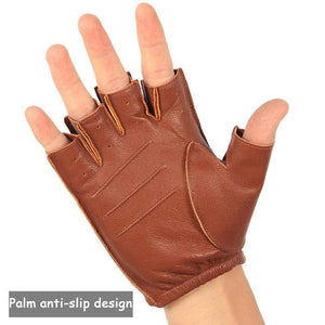 Planet Gates Man's Half Finger Gloves Breathable Non-Slip Fitness Leather Fingerless Gloves Black Camel Driving Gloves Male NAN7