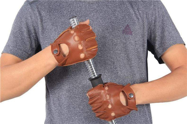 Planet Gates Man's Half Finger Gloves Breathable Non-Slip Fitness Leather Fingerless Gloves Black Camel Driving Gloves Male NAN7