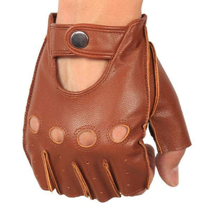 Planet Gates Man's Half Finger Gloves Breathable Non-Slip Fitness Leather Fingerless Gloves Black Camel Driving Gloves Male NAN7