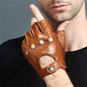 Planet Gates Man's Half Finger Gloves Breathable Non-Slip Fitness Leather Fingerless Gloves Black Camel Driving Gloves Male NAN7