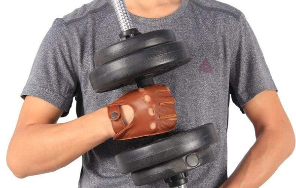 Planet Gates Man's Half Finger Gloves Breathable Non-Slip Fitness Leather Fingerless Gloves Black Camel Driving Gloves Male NAN7