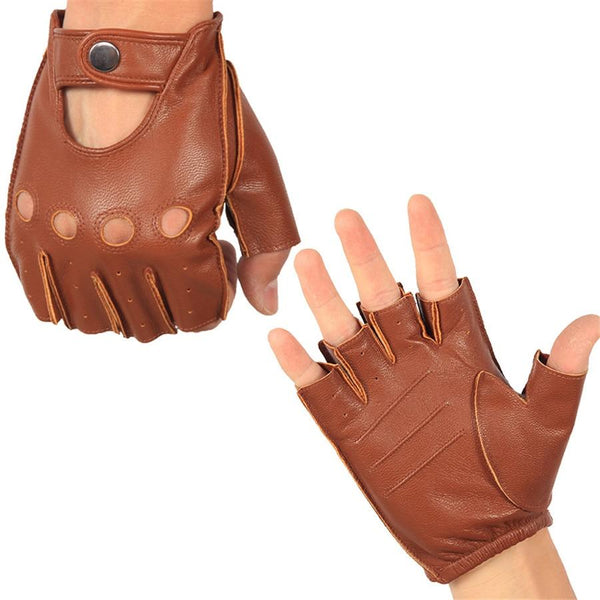 Planet Gates Man's Half Finger Gloves Breathable Non-Slip Fitness Leather Fingerless Gloves Black Camel Driving Gloves Male NAN7