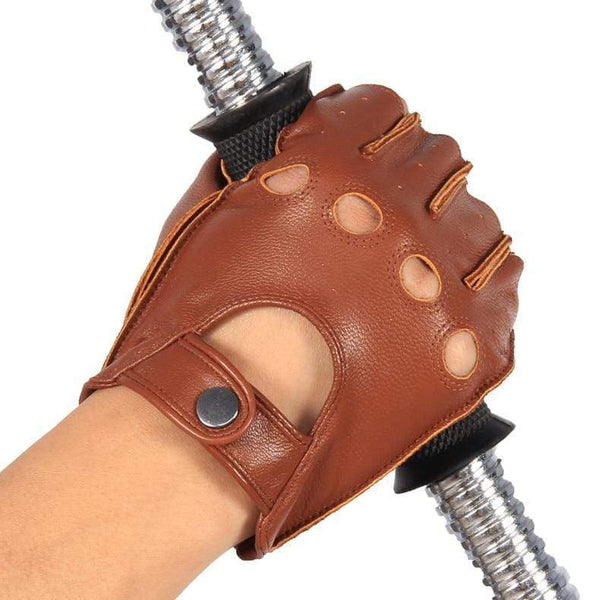 Planet Gates Man's Half Finger Gloves Breathable Non-Slip Fitness Leather Fingerless Gloves Black Camel Driving Gloves Male NAN7