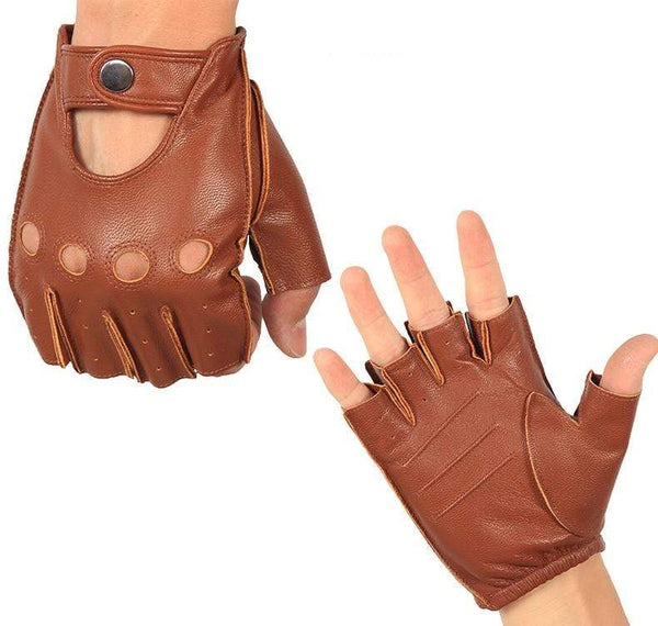 Planet Gates Man's Half Finger Gloves Breathable Non-Slip Fitness Leather Fingerless Gloves Black Camel Driving Gloves Male NAN7