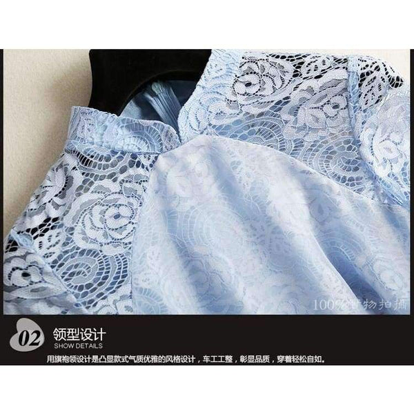 Planet Gates Mandarin Collar Dress Luxury Women Appliques Embroidery Short Sleeve Summer Lace Dress Event For Party Wedding NS416