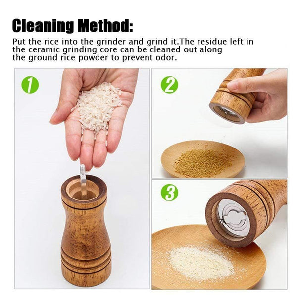 Manual Pepper Grinder Oak Wood Salt And Pepper Mill Multi-purpose Cruet 5" 8" 10" Kitchen Tool With Ceramic Grinder