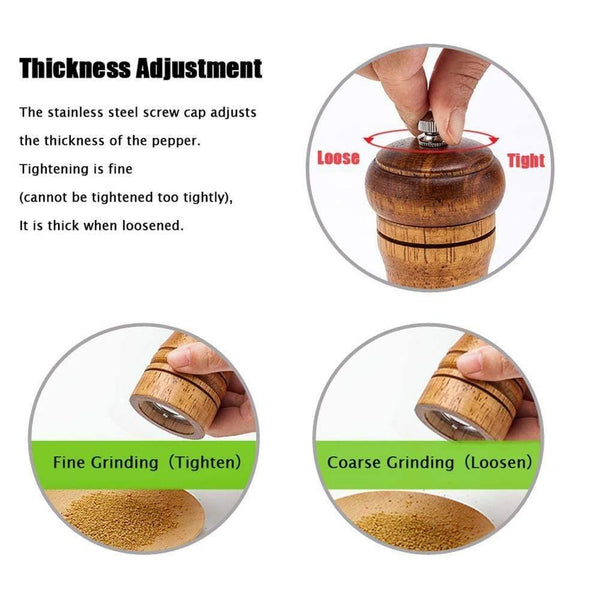 Manual Pepper Grinder Oak Wood Salt And Pepper Mill Multi-purpose Cruet 5" 8" 10" Kitchen Tool With Ceramic Grinder