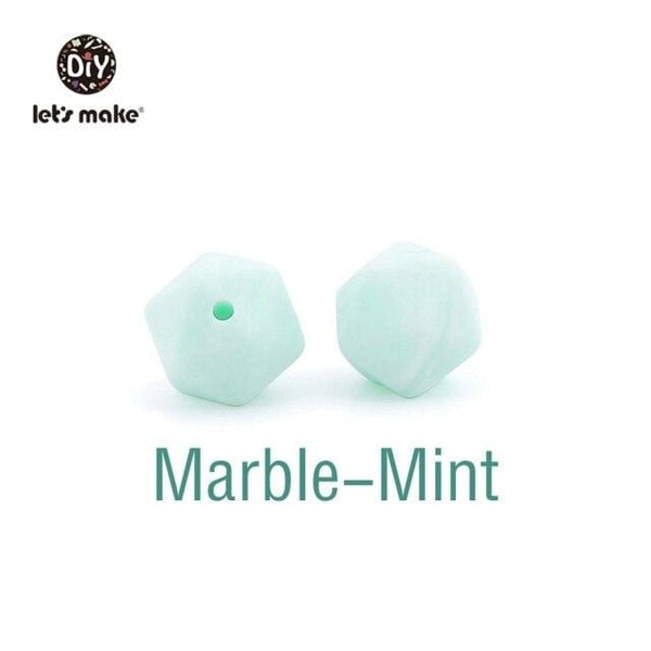 Planet Gates Marble-Mint Let's Make 10pc 14mm Silicone Beads Hexagon Bpa Free Silicone Teether Diy Teething Toy Baby Chewable Accessories Baby Teether