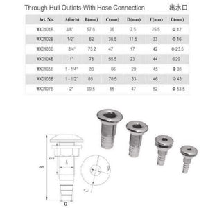 Planet Gates Marine Connector Hose Barb Stainless Steel Drain Pipe Tube 1.5cm Thru Hull Silver 316 Drain Joint Fitting For Boat Yacht  3/8"