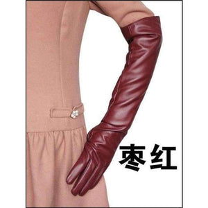 Planet Gates Maroon / S Lady Fashion High Quality PU Leather Winter Gloves Women Warm Cute Mittens Female Long Style Elbow Gloves G203