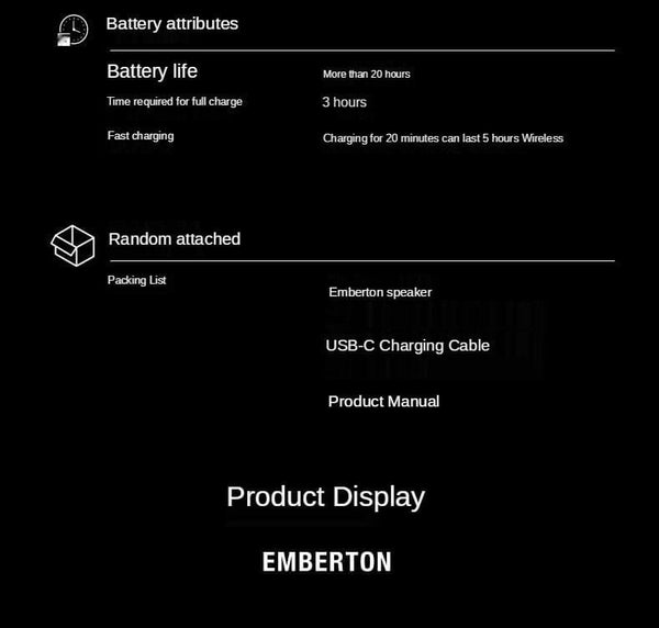 Planet Gates MARSHALL EMBERTON Original Wireless Bluetooth Speaker IPX7 Waterproof Sports Speaker Stereo Bass Sound Outdoor Portable Speakers