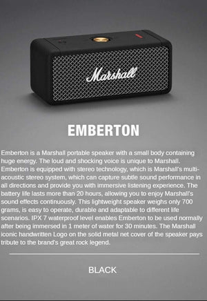 Planet Gates MARSHALL EMBERTON Original Wireless Bluetooth Speaker IPX7 Waterproof Sports Speaker Stereo Bass Sound Outdoor Portable Speakers