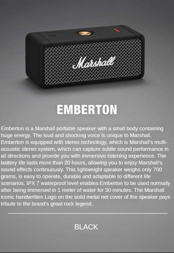 Planet Gates MARSHALL EMBERTON Original Wireless Bluetooth Speaker IPX7 Waterproof Sports Speaker Stereo Bass Sound Outdoor Portable Speakers