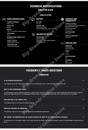 Planet Gates MARSHALL EMBERTON Wireless Bluetooth Speaker IPX7 Waterproof Sports Speaker Stereo Bass Sound Outdoor Portable Original Speakers