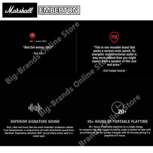 Planet Gates MARSHALL EMBERTON Wireless Bluetooth Speaker IPX7 Waterproof Sports Speaker Stereo Bass Sound Outdoor Portable Original Speakers