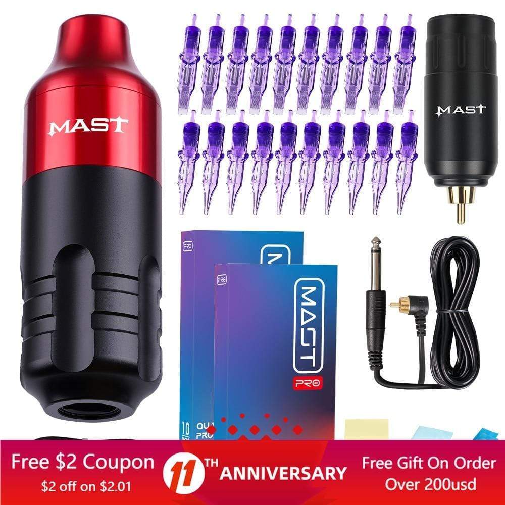 Planet Gates Mast Tour RCA Cord Rotary Pmu Permanent Makeup Pen Tattoo Machine Kit with Wireless Battery Power Pro Cartridge Needles Set