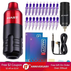 Planet Gates Mast Tour RCA Cord Rotary Pmu Permanent Makeup Pen Tattoo Machine Kit with Wireless Battery Power Pro Cartridge Needles Set