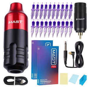 Planet Gates Mast Tour RCA Cord Rotary Pmu Permanent Makeup Pen Tattoo Machine Kit with Wireless Battery Power Pro Cartridge Needles Set