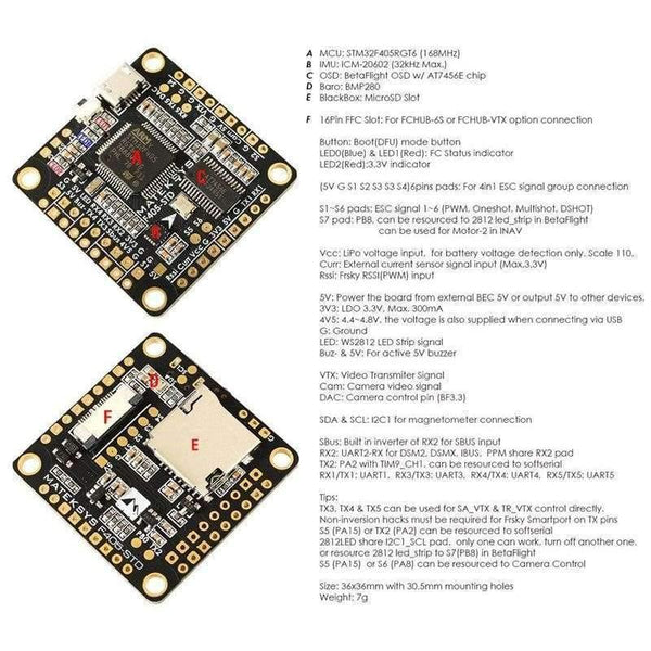Planet Gates Matek F405-STD BetaFlight STM32F405 Flight Controller Built-in OSD Inverter for RC Multirotor FPV Racing Drone Spare Parts
