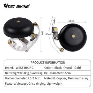 Planet Gates Matt Black Vintage Mini Bicycle Bell Ultralight Copper Safety Sound Cycling Bell Handlebar Horn Aluminum Alloy MTB Bike Bells