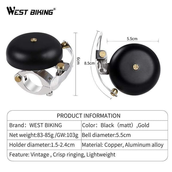 Planet Gates Matt Black Vintage Mini Bicycle Bell Ultralight Copper Safety Sound Cycling Bell Handlebar Horn Aluminum Alloy MTB Bike Bells