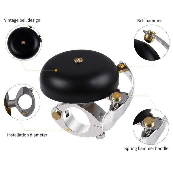 Planet Gates Matt Black Vintage Mini Bicycle Bell Ultralight Copper Safety Sound Cycling Bell Handlebar Horn Aluminum Alloy MTB Bike Bells