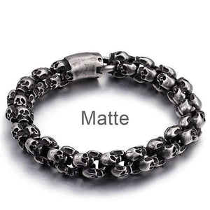 Planet Gates Matte / 18.5cm 22.5cm Long Skull Bracelets For Men Stainless Steel Shiny Skull Charm Link Chain Brecelets Male Gothic Jewelry