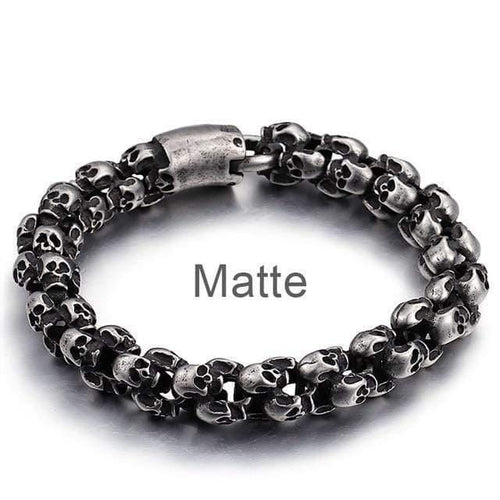 Planet Gates Matte / 18.5cm 22.5cm Long Skull Bracelets For Men Stainless Steel Shiny Skull Charm Link Chain Brecelets Male Gothic Jewelry