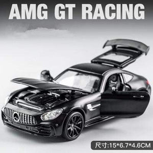 Planet Gates Matte black 1:32 AMG-GTR GT Alloy Sports Car Model Diecast Metal Toy Vehicles Car Model Collection High Simulation Sound Light Kids Toy Gift